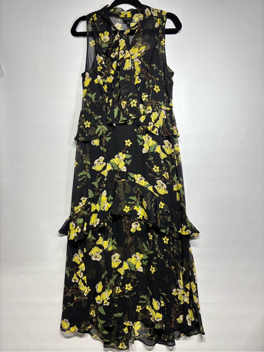 ✨Who What Wear Maxi Dress Black Floral Yellow Bloom Print Size S - Picture 3 of 12
